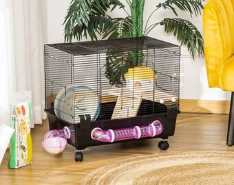 Deluxe Multi-Level Hamster Cage with Wheels - Complete Small Animal Habitat for Rats, Gerbils, and Other Small Rodents