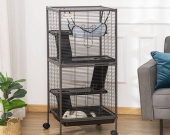 4 Level Ferret Cage | Small Animal Cage with Hammock for Chinchilla, Sugar Glider, & Others