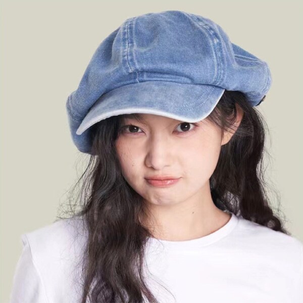 Women Large Octagonal Hats, Lady Denim Big Octagonal Caps, Girls Denim Caps, Women Denim Hats, Newsboy Caps, Beret Hat Flat Brim Spring Cap