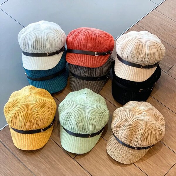 Octagonal Hat for Lady, Handmade Octagonal Hat, Woman Straw Summer Newsboy Cap, Girl Hat, Painter Hat Beret Mesh Breathable Beach Straw Cap