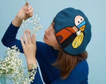 Spezieller Hut, der weltberühmte Gemälde enthält, Mädchen mit einem Perlenohrring, Frauen-Winter-Hut, Dame-Barett-Hut, Mädchen-Frühling-Herbst-Winter-Hut