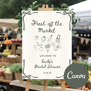 Fresh off the Market Bridal Shower Sign | Farmers Market Theme | Editable Welcome Sign Canva