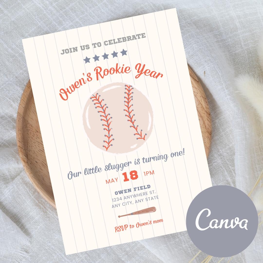 Rookie Year First Birthday Invitation | Baseball 1st Birthday Party ...