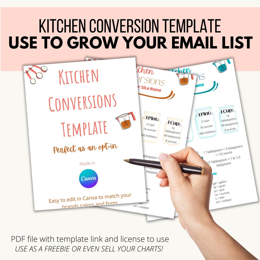 Kitchen Conversion Excel Kitchen Conversion Chart Template for Food Bloggers Kitchen - Etsy Israel