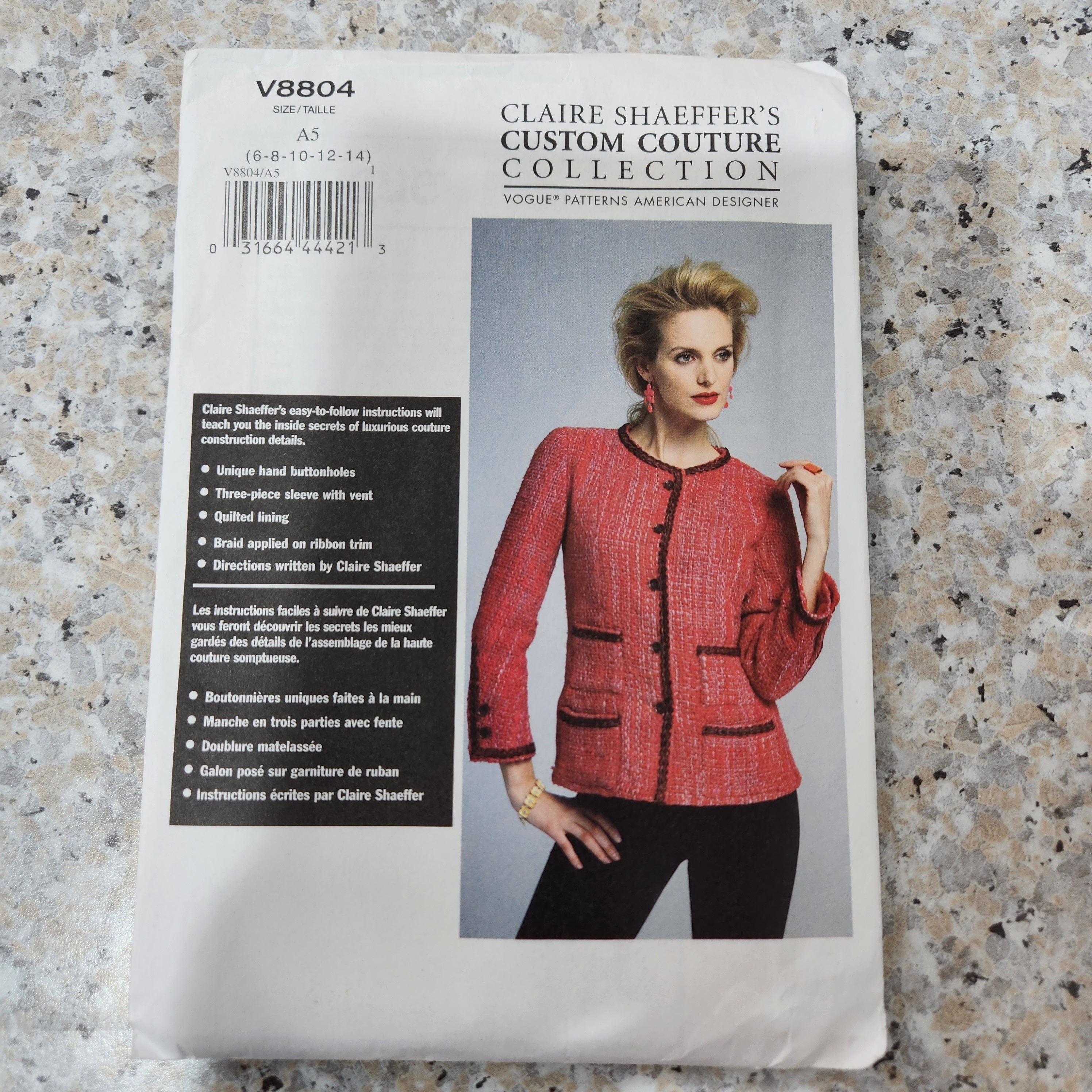 Vogue Jacket Pattern V8804-claire Shaeffer Vintage 