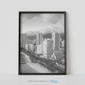 Hawaii Print, Honolulu Poster, Hawaii Poster, Honolulu Print, Coastline, Island, Black & White Photography, Beach, Surfer Print, Ocean Waves