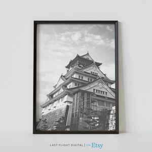 Japan Poster, Osaka Print, Osaka Castle, Ancient Temple, Japan Print, Osaka Poster, Black White Photo, Skyline, Cityscape, Downtown, Art