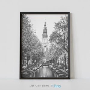 Amsterdam Print, Netherlands Poster, Westerkerk Church, Amsterdam Canals, Amsterdam Poster, Travel, Europe, Black White Photo, Art