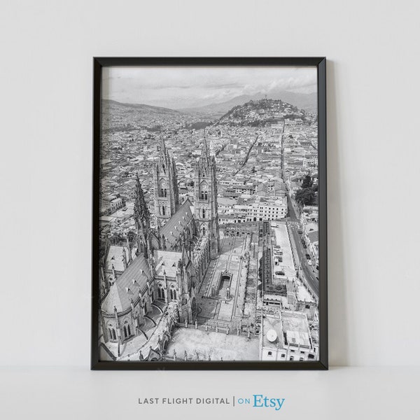 Ecuador Poster, Quito Print, Cityscape, Basilica National Vow, Ecuador Print, Quito Poster, Black White Photography, South America, Church