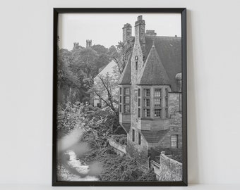Edinburgh Scotland Black and White Travel Poster, Dean Village Photography Print, United Kingdom Wall Art, Digital Download