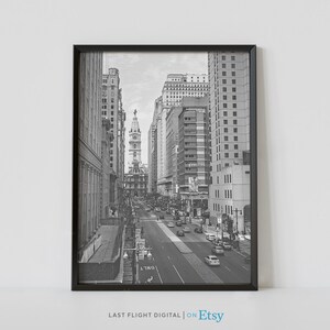 Philadelphia Print, Pennsylvania Poster, City Hall, Philadelphia Poster, Cityscape, Skyline, Black White Photography, Downtown, Clock Tower