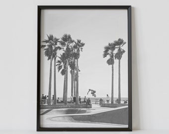 Los Angeles California Black and White Travel Poster, Venice Beach Skateboarder Photography Print, Digital Download