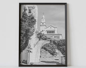Bogota Colombia Black and White Travel Poster, Monserrate Sanctuary Photography Print, City Skyline Wall Art, Digital Download