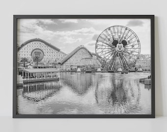Disney Print, California Adventure, Disney Poster, Mickey Mouse, Magic Kingdom, Black White Photo, Theme Park Print, DCA, Disney Wall Art