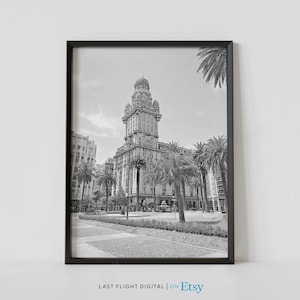 Uruguay Poster, Montevideo Poster, Salvo Palace Independence Square, Montevideo Print, Uruguay Print, Black White Photography, South America