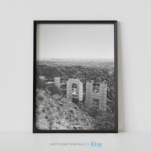 Los Angeles Print, Hollywood Schriftzug, Kalifornien Poster, Los Angeles Poster, schwarz & weiß Foto, Skyline, Stadtansicht, Wand Kunst, Hollywood Hills