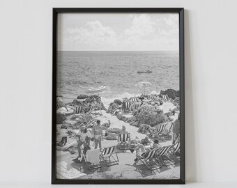 Capri Italy Black and White Travel Poster, Coastal Photography Print, Europe Wall Art, Digital Download
