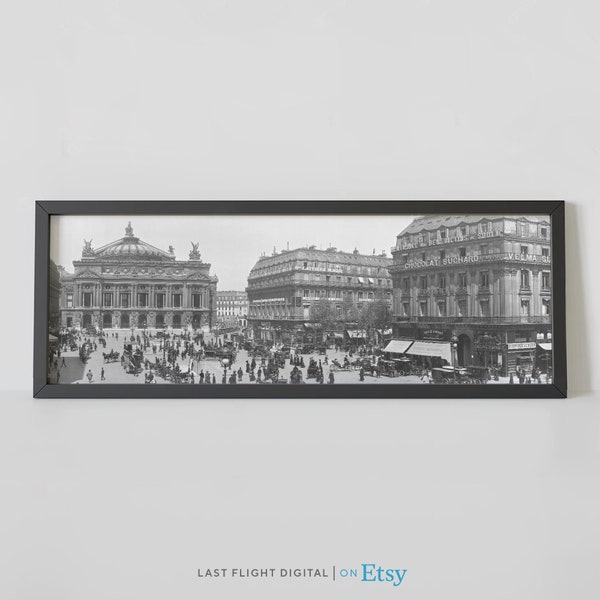 Historic Paris Print, France Poster, 1900's, Place de L'Opera, France Print, Paris Poster, Vintage, Black White Photo, Skyline, Downtown