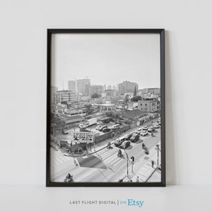 Cartel de Angola, Impresión de Luanda, Calle de la ciudad, Impresión de Angola, Cartel de Luanda, Fotografía en blanco negro, Arte africano, Centro de la ciudad, Paisaje urbano, Skyline