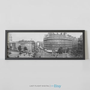 Impresión histórica de Londres, Cartel de Inglaterra, 1908, Trafalgar Square, Impresión de Inglaterra, Cartel de Londres, Antigua Gran Bretaña, Foto en blanco negro, Skyline, Antiguo