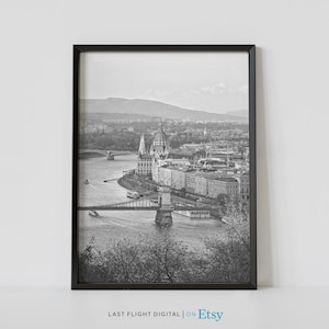 Budapest Print, Hungary Poster, Parliament Building, Budapest Poster, Hungary Print, Black White Photography, Europe, City Streets, Photo