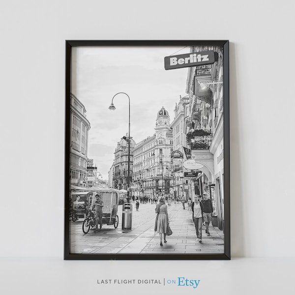 Vienna Print, Austria Poster, Vienna Poster, Travel Poster, Black and White Photo, Europe, City Streets, Austria Print, Cityscape, Skyline