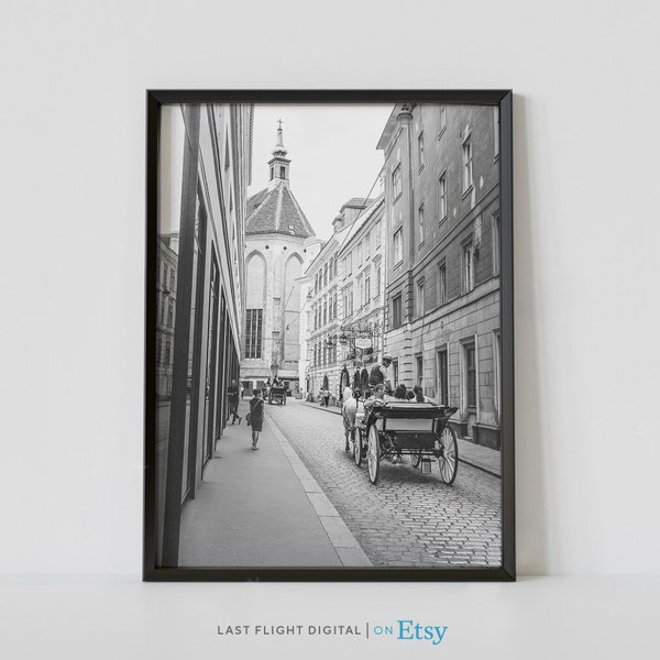 Vienna Print, Austria Poster, Kirche am Hof, Vienna Wall Art, Black and White Photo, Europe, City Streets, Austria Print, Cityscape, Art