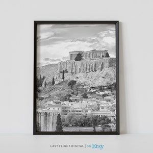 Athen Print, Griechenland Poster, Akropolis Hügel Parthenon, Athen Poster, griechischer Print, Schwarzweißfoto, griechisch, römisch, Stadtansicht, Tempel