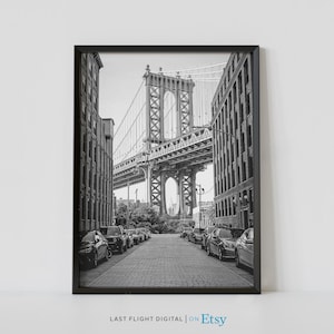 New York Print, Dumbo Manhattan Bridge, New York Kunst, New York Poster, New York City, NYC, schwarz weiß Foto, Stadtansicht, Skyline