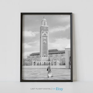 Casablanca Poster, Morocco Print, Hassan II Mosque, Morocco Poster, African Art, Casablanca Print, Black White Photography, Temple, Africa