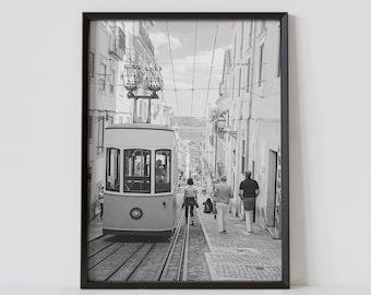 Lissabon Portugal Schwarzweiß-Reiseplakat, Tram 28 Fotografie, Europa, Wandkunst, digitaler Download