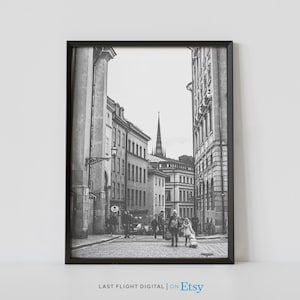 Affiche Suède, affiche Stockholm, église Riddarholmen, art mural Stockholm, impression Suède, impression Stockholm, photographie noir et blanc, Europe