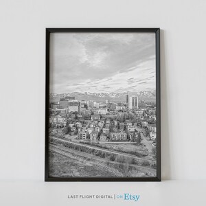 Alaska Print, Anchorage Poster, Downtown, Alaska Poster, Cityscape, Skyline, Black White Photography, United States, Anchorage Print, Art