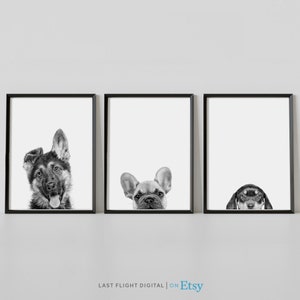 Dog Print, Set of 3, Peeking, German Shepherd, Dachshund, French Bulldog, Dog Poster, Puppy Print, Kids Room, Wiener Dog, Cute Puppy