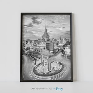 Thailand Poster, Bangkok Print, Skyline, Cityscape, Bangkok Wall Art, Bangkok Poster, Black and White Photo, Chinatown, Southeast Asia