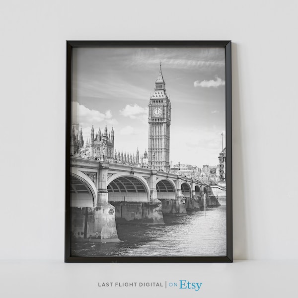 London Print, UK Poster, Big Ben, England Poster, London Poster, United Kingdom Art, Black and White Photography, Europe, UK Print, Bridge