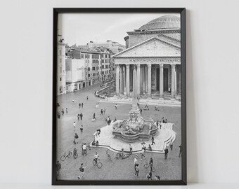 Rome Italy Black and White Travel Poster, Pantheon Photography Print, Europe Wall Art, Digital Download