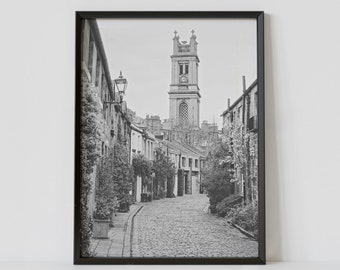 UK Poster, Edinburgh Print, Circus Lane, Coast, UK Print, Edinburgh Poster, Black White Photo, Cityscape, Skyline, United Kingdom, Village