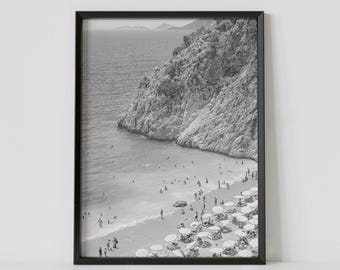 Antalya Turkey Black and White Travel Poster, Kaputaş Beach Photography Print, Coastal Wall Art, Digital Download