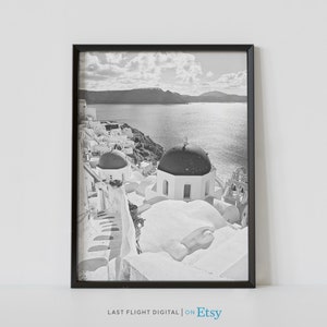 Greece Poster, Santorini Poster, Yposkafa Cave Houses, Greek Print, Santorini Print, Greece Print, Black White Photo, Europe Art, Cityscape