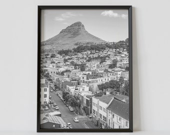 Cape Town South Africa Black and White Travel Poster, Lion's Head Photography Print, Africa Wall Art, Digital Download