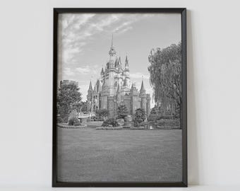 Tokyo Disneyland, Japan Poster, Cinderella Castle, Tokyo Poster, Tokyo Print, Black White Photo, Mickey Mouse, Disney Print, Disney Wall Art