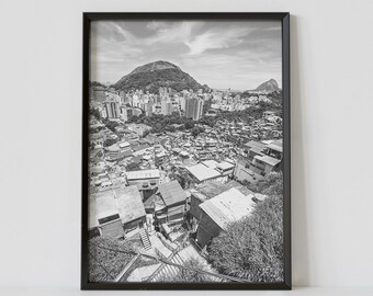 Brazil Print, Rio De Janeiro Poster, Favelas, Brazil Art, Travel, Black White Photo, South America, Beach, Christ Redeemer, Brazil Poster