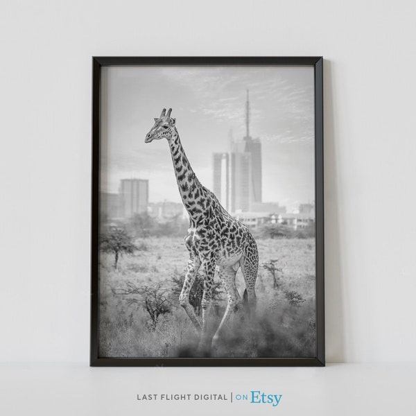 Kenya Print, Nairobi Poster, Nairobi National Park, Kenya Poster, Nairobi Print, Black White Photo, Africa Print, Giraffe Print, Safari