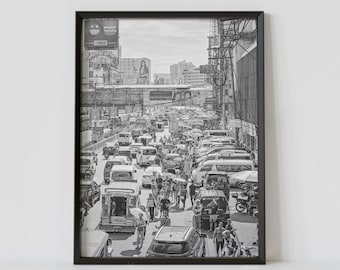 Manila Philippines Black and White Travel Poster, Street Photography Print, Digital Download