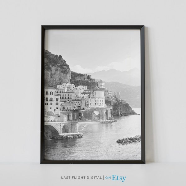 Italy Poster, Amalfi Coast Print, Italy Print, Coast, Italy Beach, Ocean, Amalfi Coast Poster, Black White Photo, Europe, Italian Beach