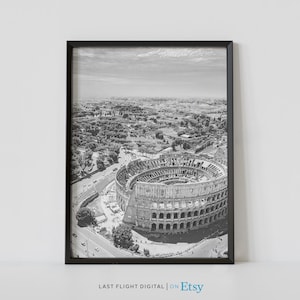 Impresión de Roma, Cartel de Italia, Coliseo, Cartel de viaje, Foto en blanco y negro, Paisaje urbano de Roma, Europa, Griego, Cartel de Roma, Impresión de Italia, Skyline