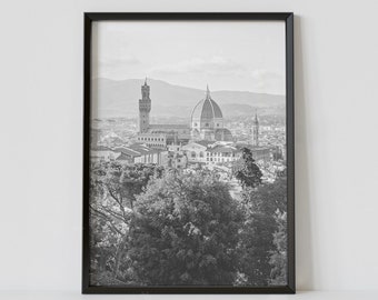 Florence Italië zwart-wit reisposter, Florence Duomo fotografie print, kunst aan de muur Europa, digitale download