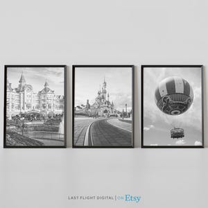 Paris Disneyland, 3er Set, Paris Poster, Frankreich Poster, Paris Print, Magic Kingdom, Mickey Mouse, Disney Art, Cinderella Castle, Wandkunst