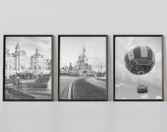 Paris Disneyland, Set of 3, Paris Poster, France Poster, Paris Print, Magic Kingdom, Mickey Mouse, Disney Art, Cinderella Castle, Wall Art
